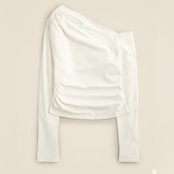 J. Crew NWT Asymmetrical off-the-shoulder top in stretch cotton blend in ivory - Picture 4 of 7